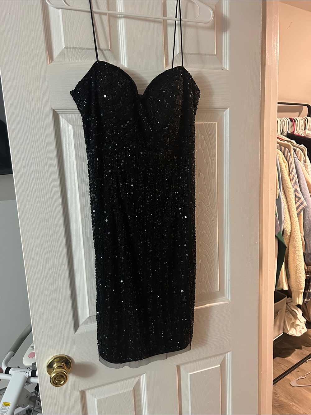 J Kara Black Sequin Mini Dress with Spaghetti Straps